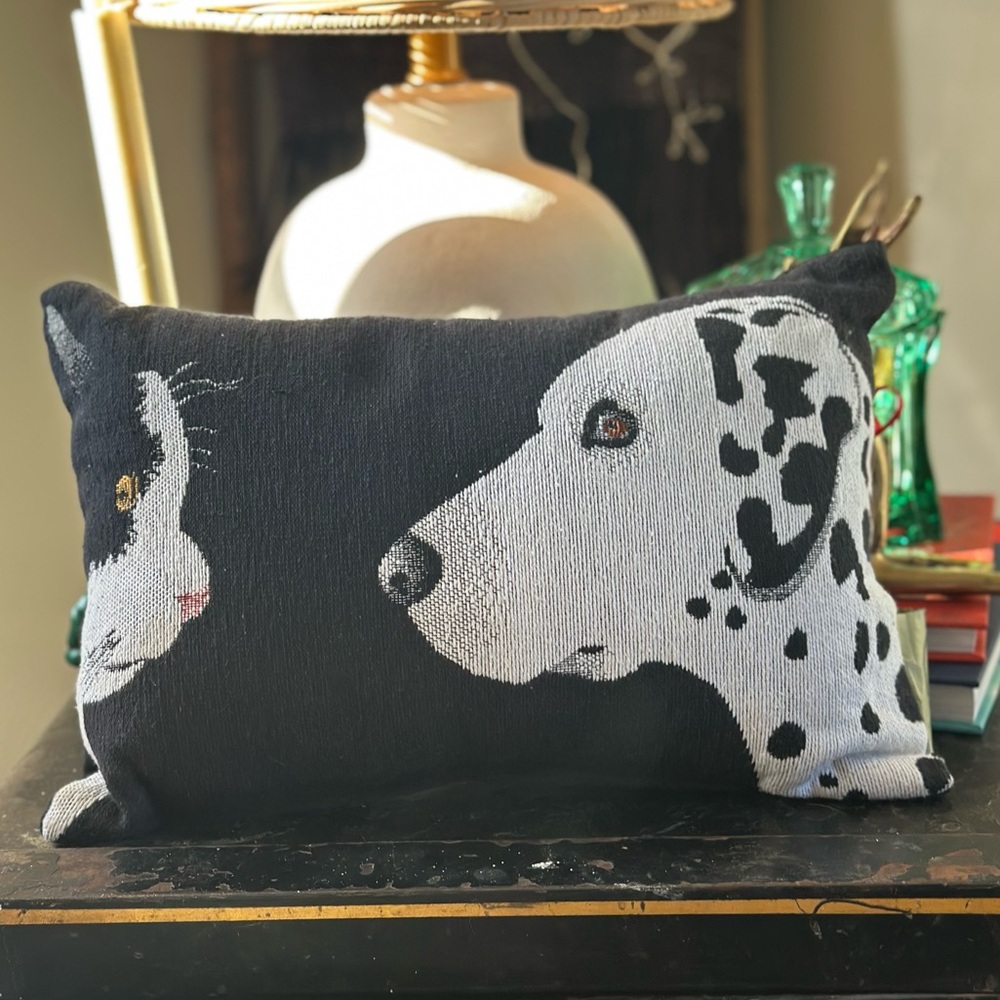 Throw pillow with dog and cat black white best friends Park B Smith